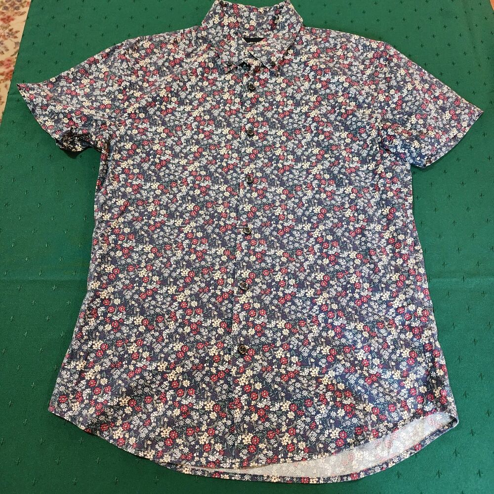 Abercrombie Mens XS Floral Print Short Sleeve Button-Down Shirt Stretch